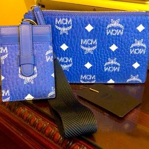 MCM Blue Logo Wrist Bag Set